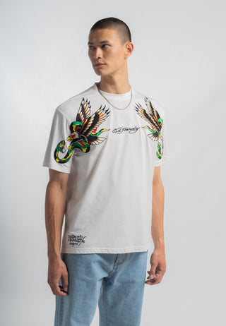Mens Double-Vintage-Eagle-Snake Tshirt - White