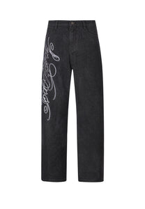 Mens Panther-Slither Tattoo Graphic Relaxed Denim Trousers Jeans - Black