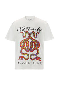 Mens Vintage-Black-Line-Snake Tshirt - White