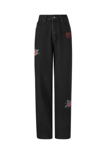 Womens Blooming Death Relaxed Denim Trousers Jeans - Black