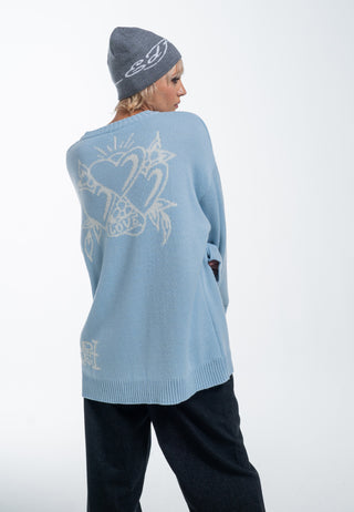 Womens Love Bird Jaquard Knitted Jumper - Blue