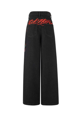 Womens Love Kills Xtra Oversized Denim Trousers Jeans - Black