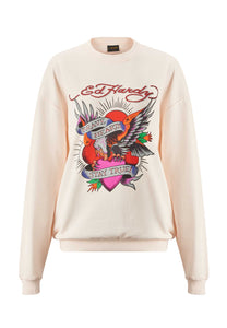 Womens Brave Heart Relaxed Crew Neck Jumper - Pink