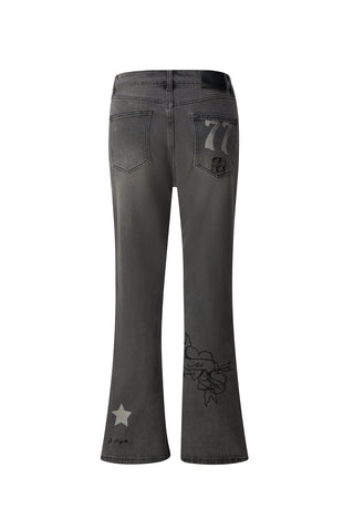 Womens Doodle-Star Crop Jeans - Black