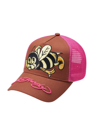 Unisex Ed-Busy-Bee Twill Front Mesh Trucker Cap - Brown