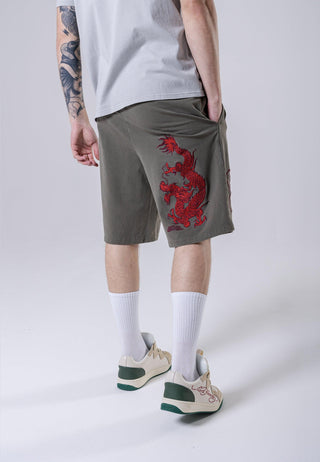 Mens Nu-Dragon Back Sweat Shorts - Khaki