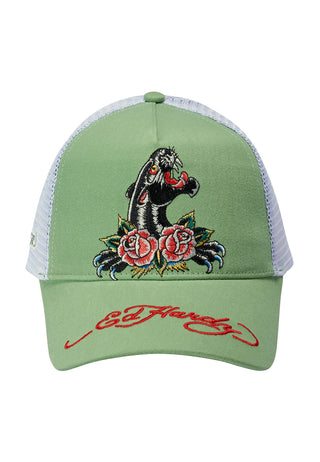 Unisex Panther-Rose Twill Front Mesh Trucker Cap - Green