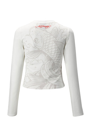Womens Koi Fishing Long Sleeve T-Shirt - White