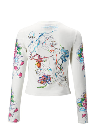 Womens Mystic Panther Long Sleeve T-Shirt - White