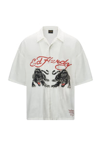 Mens Panther-Crouch Camp Shirt - White