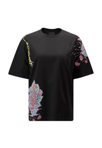 Womens Raining-Roses Oversize T-Shirt - Black