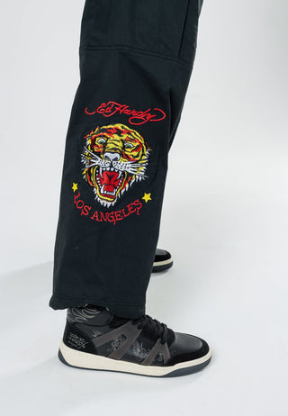 Mens Roar Tiger Cargo Pants Trousers - Black