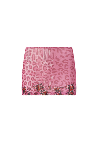 Womens Skull-Blossom Mesh Mini Skirt - Pink