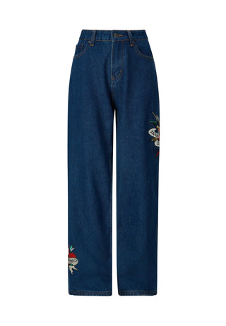 Womens True-Til-Death Relaxed Fit Denim Trousers Jeans - Indigo